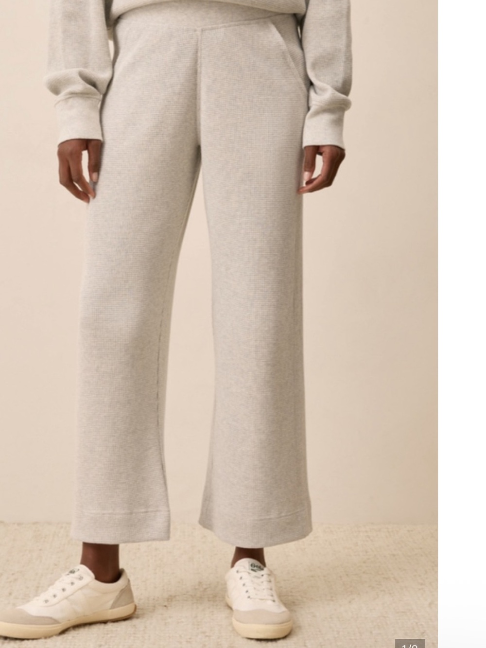Pact Organic Thermal Waffle Wide Leg Cropped Pant Light Grey S